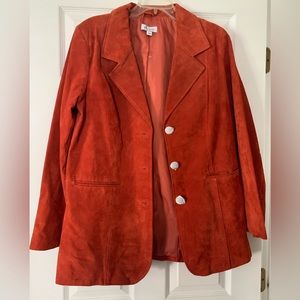 D & Co Denim & Company Womens Suede Leather Jacket Lined Orange Size Large New